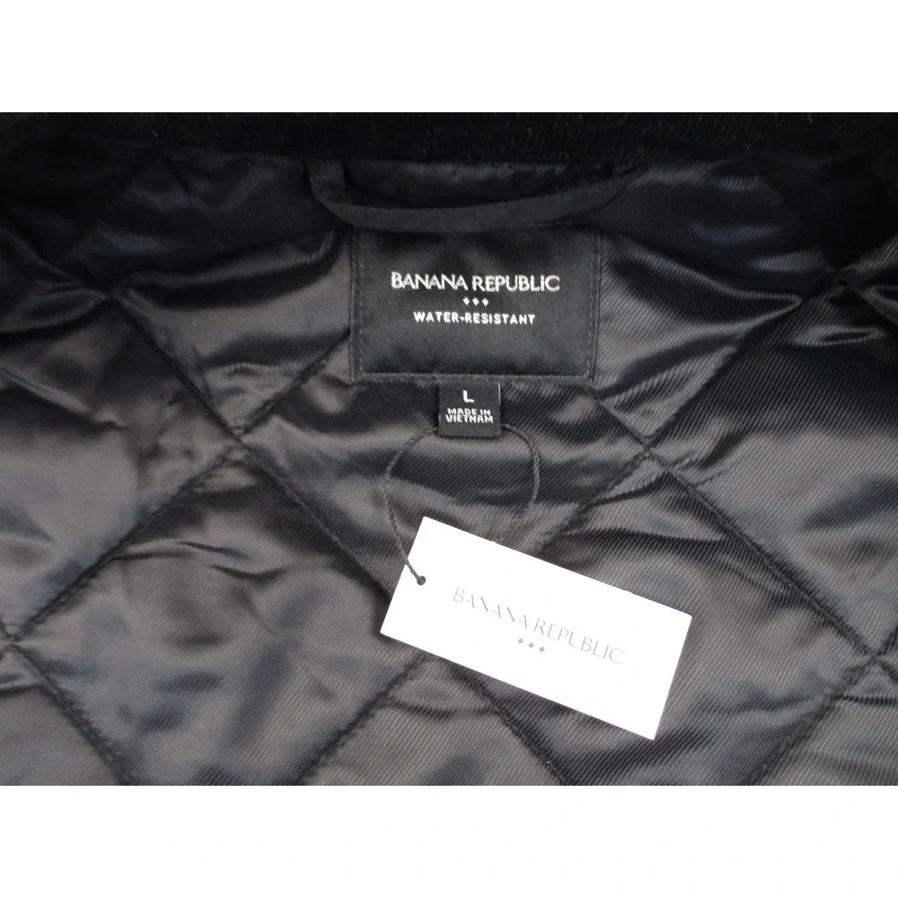 Banana Republic Quilted Jacket Mens Large Black Water Resistant Corduroy Collar
